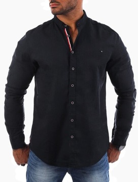 Мужская повседневная льняная рубашка с воротником-стойкой