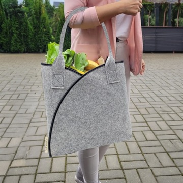 Torba na zakupy Shopper ekologiczna filcowa - szara/antracytowa lamówka