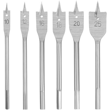 ZESTAW WIERTEŁ WIERTŁA DO DREWNA ŁOPATKOWE PŁASKIE PIÓRKOWE HEX 10-25mm 6el