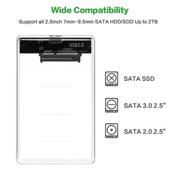 КОРПУС ДЛЯ ЖЕСТКОГО ДИСКА 2.5 ALU КАБЕЛЬ КОРПУСА USB 3.0 SATA