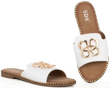 ЖЕНСКИЕ БЕЛЫЕ КОЖАНЫЕ ЭЛЕГАНТНЫЕ ШЛЕПАНЦЫ 38