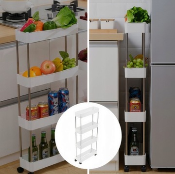 ВАННАЯ КУХОННАЯ ПОЛКА ШКАФ НА КОЛЕСАХ 4-ЯРУСНЫЙ КНИЖНЫЙ ШКАФ С КРЮЧКАМИ