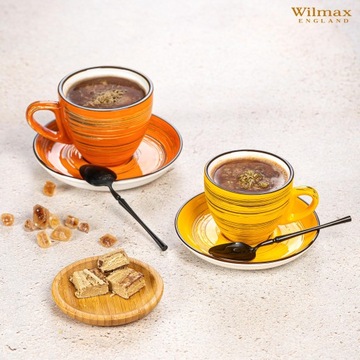 Filiżanka do espresso 75 ml ze spodkiem 11 cm Wilmax ŻÓŁTA PORCELANOWA