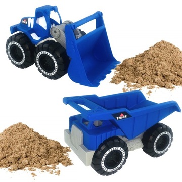 NIEBIESKIE AUTA BUDOWLANE WYWROTKA SPYCHACZ DO PIASKOWNICY