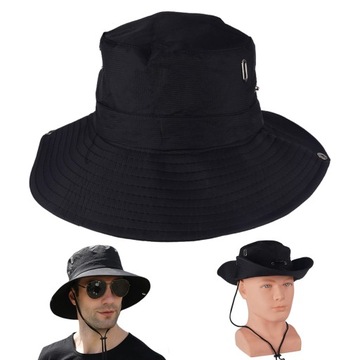 KAPELUSZ LETNI Z SIATKĄ RYBACKI BUCKET HAT BAWEŁNIANY WYGODNY CZAPKA czarny