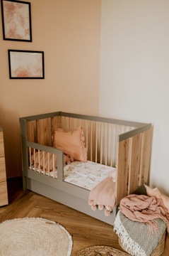 ДЕРЕВЯННАЯ МЕБЕЛЬ ДЛЯ ДЕРЕВЯННЫХ кроваток KLUPŚ PAULINE ДУБ ГРАФИТ 60x120 БЕСПЛАТНЫЕ ПЕРИЛА