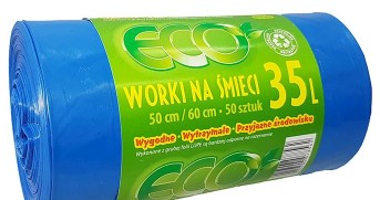 WORKI NA ŚMIECI ECO 35L 50SZT BARDZO WYTRZYMALE! KOLOR NIEBIESKI