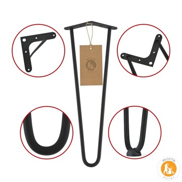 MORIA DESIGN Metalowe solidne nogi stolika ławy Hairpin legs 51 cm fi 12 mm