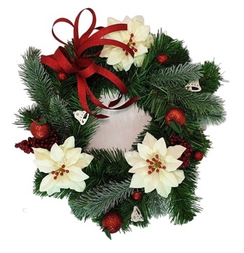 РОЖДЕСТВЕНСКИЙ КРЕМОВЫЙ ВЕНОК НА СТЕНУ, СТОЛ, ДВЕРЬ 40см