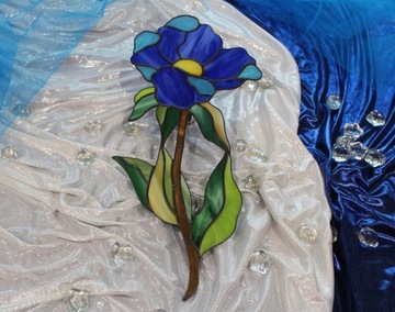 Kwiat Witraż Tiffany Niebieski Kobaltowy