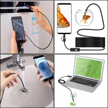 ИНСПЕКЦИОННАЯ КАМЕРА ЭНДОСКОП СВЕТОДИОДНЫЙ USB ДЛЯ ПК ТЕЛЕФОНА FULL HD 1080P IP68