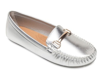 Błyszczące mokasyny z klamerką Srebrne 39