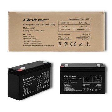 Аккумулятор Qoltec AGM | 6В | 12 Ач