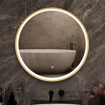 ЗЕРКАЛО СО СВЕТОДИОДНОЙ ПОДСВЕТКОЙ ДЛЯ ВАННОЙ КОМНАТЫ, ЗОЛОТАЯ РАМКА, ПАРОАБОРБОР 60 СМ