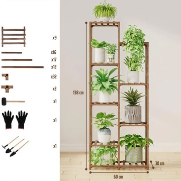 ДЕРЕВЯННАЯ ПОДСТАВКА ДЛЯ ЦВЕТОВ ЦВЕТОЧНЫЕ кашпо РАСТЕНИЯ КНИЖНЫЙ ШКАФ С 9 ПОЛКАМИ