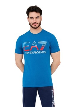 EA7 T-shirt męski niebieski z dużym białym logo S