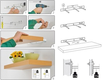 Полка настенная самоподвесная - подвесная 23х23