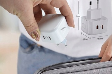ЗАРЯДНОЕ УСТРОЙСТВО для ВИЛКИ С ПЕРПЕНДИКУЛЯРНЫМИ КОНТАКТАМИ 2 x USB TYPE C, мощность 40 Вт.