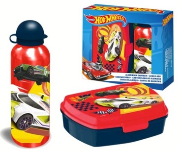 ŚNIADANIÓWKA HOT WHEELS ZESTAW BIDON LUNCHBOX BUTELKA ALUMINIUM 500 ML AUTA