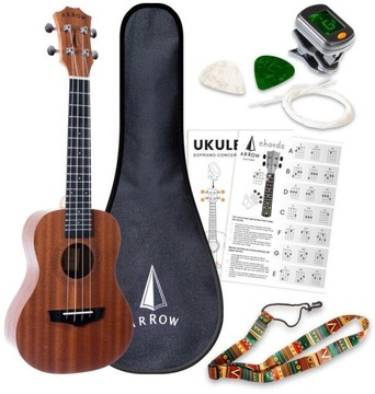 ARROW MH10 SAPELE CONCERT UKULELE SET KONCERTOWE Z ZESTAWEM AKCESORIÓW