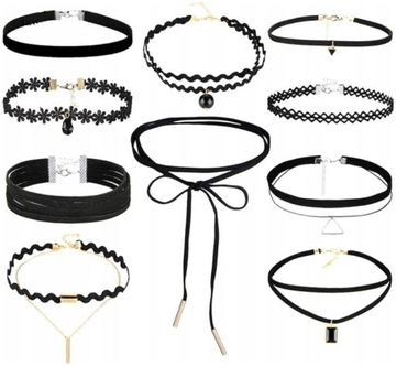 Zestaw 10 szt CHOKER naszyjnik rzemyk koronka boho