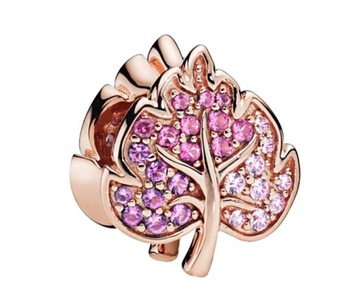 CHARMS ZAWIESZKA LIŚĆ RÓŻ FIOLET ROSE S925