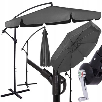 DUŻY PARASOL OGRODOWY SKŁADANY SZARY 350cm POKROWIEC XXL + POKROWIEC