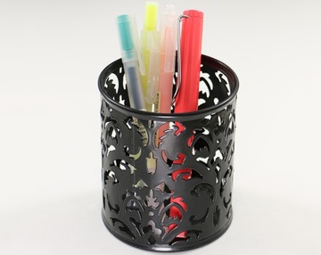 2 SZT. METALOWY POJEMNIK NA DŁUGOPISY POJEMNIK ORGANIZATOR W POJEMNIKU (CZARNY)