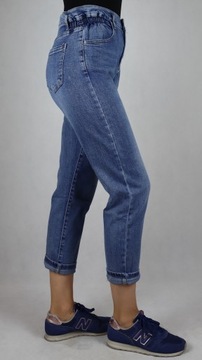 Spodnie jeansy mom fit z paskiem niebieskie r. XS