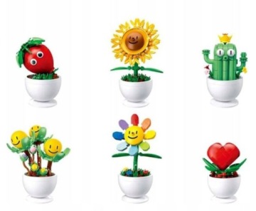 KLOCKI SLUBAN KOMPLET KOLOROWYCH KWIATÓW W DONICZKACH B1073 A-F