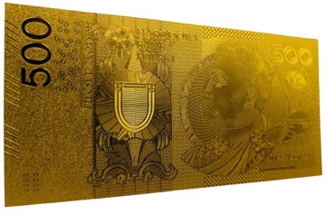 Позолоченная коллекционная банкнота 500 ZŁOTYCH SOBIESKI, золотая версия, УНИКАЛЬНАЯ