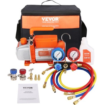 VEVOR Pompa Próżniowa 128l/Min 180w Kolektor Zestaw Manometrów 276Bar 200ml