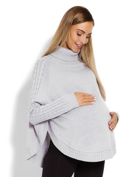 Poncho z golfem sweter z zaokrąglonym dołem