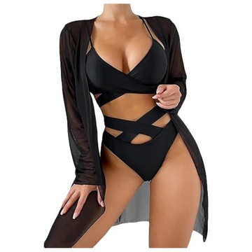 STRÓJ KĄPIELOWY BIKINI Z NARZUTKĄ PAREO KOMPLET, XL