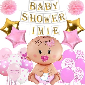 ZESTAW BABY SHOWER + IMIĘ BANER BALONY