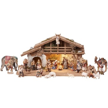 Szopka alpejska Mahlknechta ze światłem i 29 figurami - Natur, 16 cm /