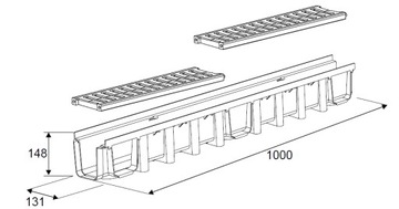 Линейный дренаж H=148мм B125 ПВХ ГРАФИТ 1 МЕТР