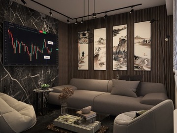 Визуализация дизайна интерьера гостиной и кухни