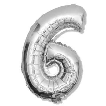 BALON FOLIOWY CYFRA 6 SZCZEŚĆ SREBRNA 40cm 18 Cali