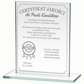 Prezent Upominek Gift na urodziny 30 40 50 - Szklana Statuetka z grawerem