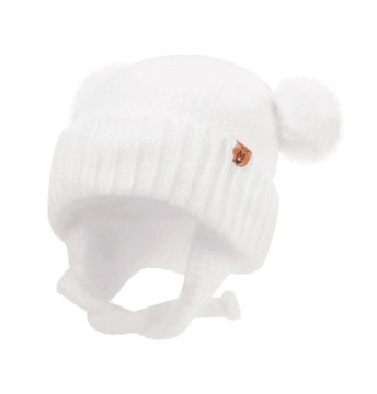 CZAPKA ZIMOWA USZATKA BEANIE Z POMPONAMI WIĄZANA DZIECIĘCA 38-48 cm