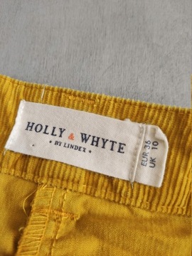 HOLLY & WHYTE Sztruksowa SPÓDNICA MINI Musztardowa 36 UK 10