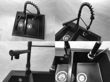 КУХОННЫЙ смеситель с 2 изливами, черный, мойка из гранита