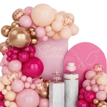 GIRLANDA BALONOWA BALONY RÓŻOWE KONFETTI ROSEGOLD BEŻOWE URODZINY DEKORACJA
