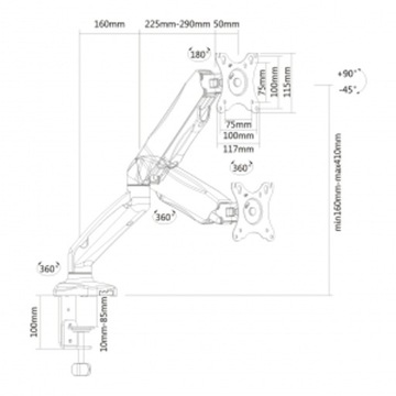 UCHWYT GAZOWY BIURKOWY NA MONITOR 13-27