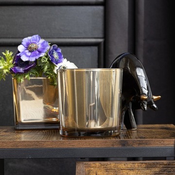 ЗОЛОТАЯ СТЕКЛЯННАЯ Крышка для цветочного горшка с растениями GLAMOUR DECORATION H 14 см ВАЗА