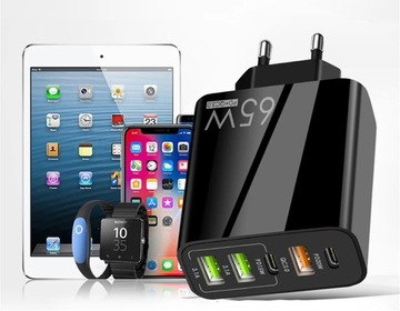 СЕТЕВОЕ ЗАРЯДНОЕ УСТРОЙСТВО USB USB-C 65 Вт БЫСТРАЯ ЗАРЯДКА 3,1 А 3 порта USB 2 порта USB-C