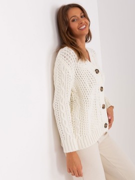 ROZPINANY sweter Z WEŁNĄ DEKOLT V ecru 8001 one size