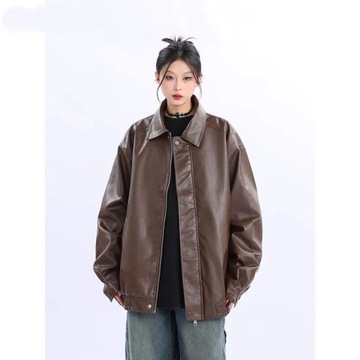 Women's American Retro Black Leather Jacket Ins Ne