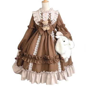 Lolita Cosplay Sukienka Księżniczka brązowy M